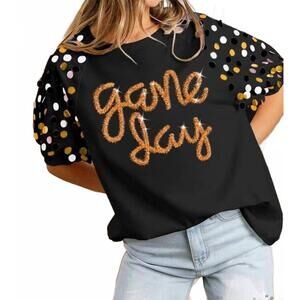 NEW VANILLA MONKEY game day metallic blouse in black/gold